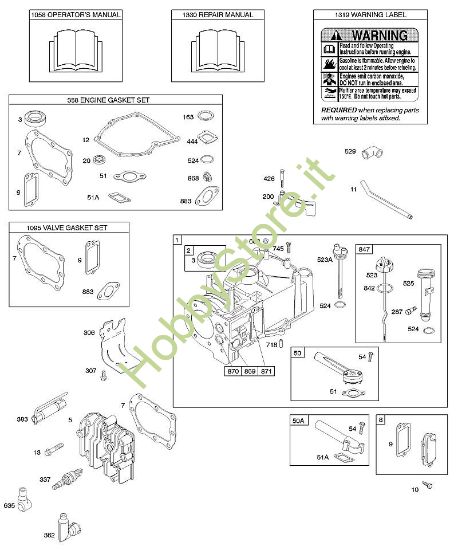 F - Cilindro, testata, set guarnizioni motore, set guarnizioni valvole, lubrificazione, manuale per l'uso, etichetta di avvertenza B&S - 10 €¦ 10D902-0132-B1 brand Stihl